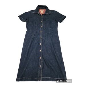 Duck Head Denim Dress Petite Button Front Casual Dark Wash Shirt Dress 4P